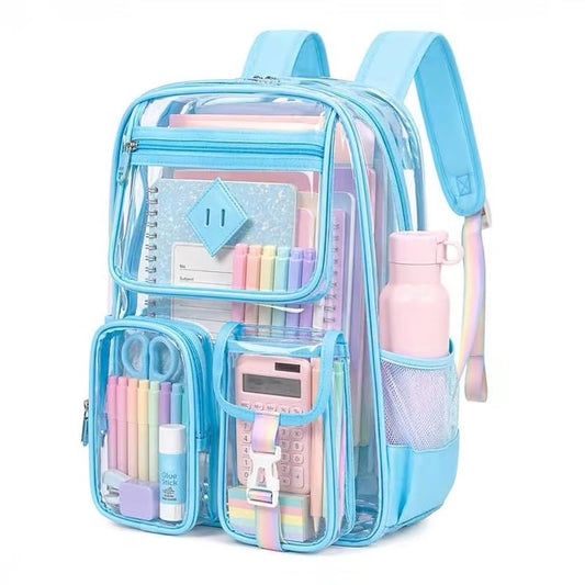 PIG PIG GIRL Clear Backpack for School,Heavy Duty PVC Transparent Bookbag for Girls Stadium Approved See Through Backpack - color: 5-sky Blue