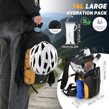 Hydration Backpack - Lightweight Water Backpack with 2L Water Bladder, Small Hiking Backpack for Running Cycling Camping Rave for Men Women - color: Orange1