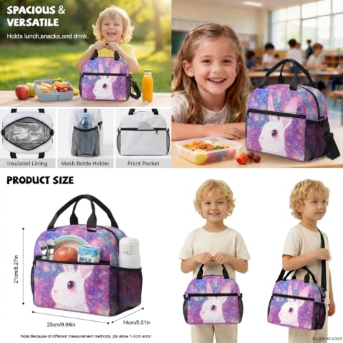 ZDCUSTOM Kids School Backpack Set 5 Pieces, Bunny Bookbag for Boys Schoolbags with Lunch Box, Pencil Bag, Cup Sleeve, Keychain, Schoolbags with Side Pockets, Back to School Supplies for Girls - color: Bunny