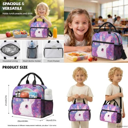 ZDCUSTOM Kids School Backpack Set 5 Pieces, Bunny Bookbag for Boys Schoolbags with Lunch Box, Pencil Bag, Cup Sleeve, Keychain, Schoolbags with Side Pockets, Back to School Supplies for Girls - color: Bunny