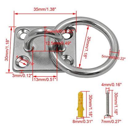 4Pcs M5 Rectangle Pad Eye Plate with Ring Hook, Ceiling Hooks Wall Mount Bracket, Heavy Duty Stainless Steel Anchor Mount for Yoga Swings Hammocks/Boat Rigging/Suspension Training Straps - size: M5 (Rectangle Pad Eye)