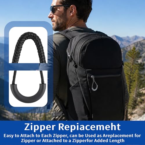 12PCS Zipper Pulls Compatible with Osprey,Nylon U-Shape Zipper Pulls, Heavy Duty Replacement for Backpack, Pouch, Luggage, Removable Cord Extension
