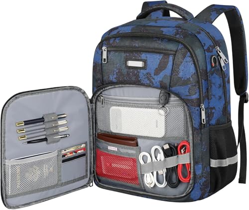 Jiefeike Laptop Backpack for Men, Large Travel Backpack TSA Friendly Anti Theft Backpacks Water-Resistant Bag Daypack for Work, 17.3inch Approved Computer Bookbag & Notebook - color: Camo-blue