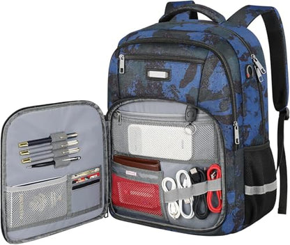 Jiefeike Laptop Backpack for Men, Large Travel Backpack TSA Friendly Anti Theft Backpacks Water-Resistant Bag Daypack for Work, 17.3inch Approved Computer Bookbag & Notebook - color: Camo-blue