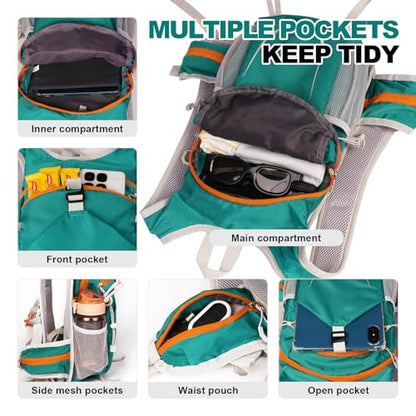 10L Small Hiking Backpack, Mini Travel Daypack for Men Women, Lightweight & Water Resistant - color: Teal Green
