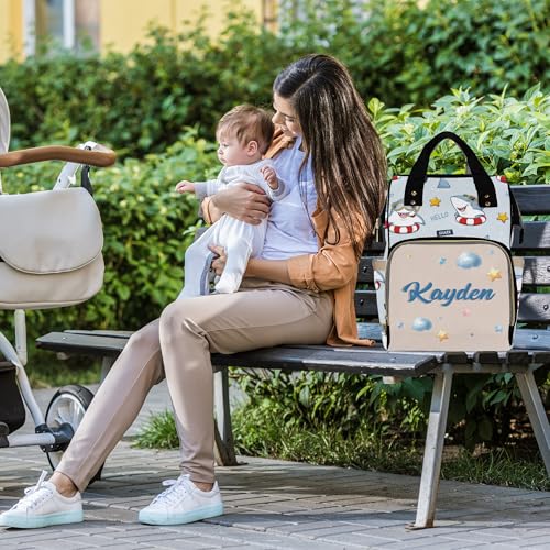 Personalized Monogram Nappy Backpack with Thermal Pockets, Large Capacity Waterproof Diaper Bag for Adults Kids, Customized Baby Diaper Bag, Travel Gifts - color: Design-08