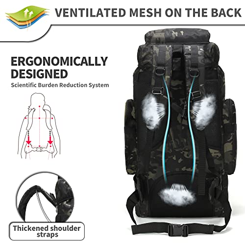 King'sGuard 70L Camping Hiking Backpack for Men Women Large Military Tactical Backpack Molle Rucksack Backpack for Outdoor - color: Black-2