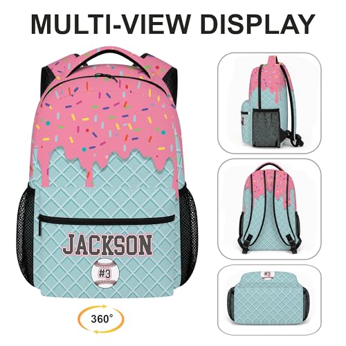 Personalized Baseball Drip Backpack, Blue Ice Cream Print Travel Bag, Multi Pocket Everyday Backpack (#9) - color: #9
