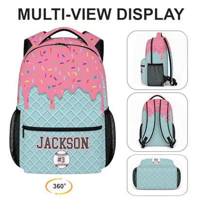 Personalized Baseball Drip Backpack, Blue Ice Cream Print Travel Bag, Multi Pocket Everyday Backpack (#9) - color: #9