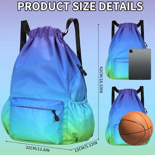 Drawstring Backpack for Women Drawstring Gym Bag Water Resistant Small Cinch Sack Pull String Backpack Bag (Blue-Green) - color: Blue-green