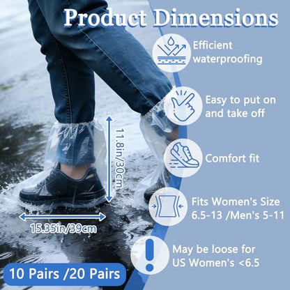 20 PCS (10 Pairs) Waterproof Shoe Covers for Rain, Plastic Shoe Covers Disposable, Rain Shoe Covers for Men Women, Outdoor and Indoor