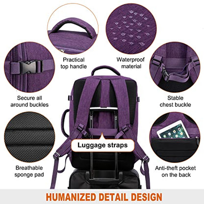 LOVEVOOK Carry on Backpack, 45L Large Travel Backpack for Women Airline Approved, Expandable Large Suitcase Backpacks With 4 Packing Cubes, Aer Travel Pack 3, Water Resistant Weekender Bag - color: Purple, size: X-Large