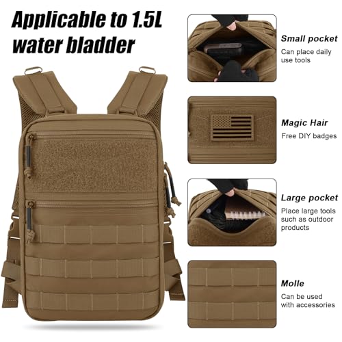 PETAC GEAR Tactical Molle Hydration Pack for 1.5L - Lightweight Water Reservoir Bag for Molle Vest Backpack, for Hiking, Hunting - style: Cb No Bladder