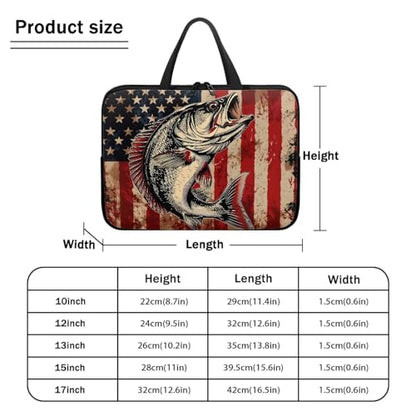 American Flag Fish Laptop Sleeve, Shockproof Laptop Tote Bag, Computer Bag Fits Up to 17 Inch, Zipper Tablet Sleeves Carrying Case for 4th of July USA 250 Years, Notebook Briefcase - color: American Flag Fish, size: 10 Inch