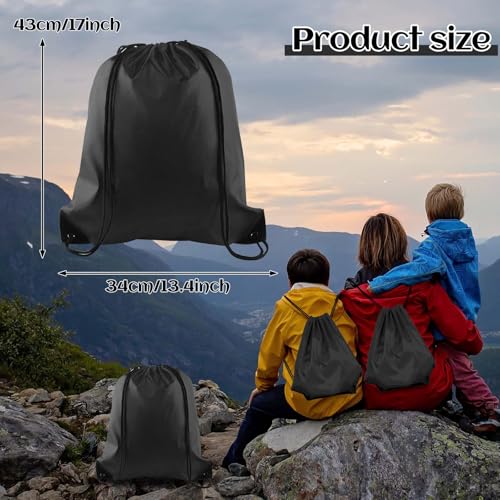 PLULON 15 Pcs Black Drawstring Bags, Drawstring Backpack Bulk, Classic Gym Backpack Bags for Yoga Traveling Outdoor Sports - color: Black