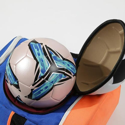 Soccer Backpack with Compartment for Shoes And Ball Holder for Travel And Gym - color: Blue Orange