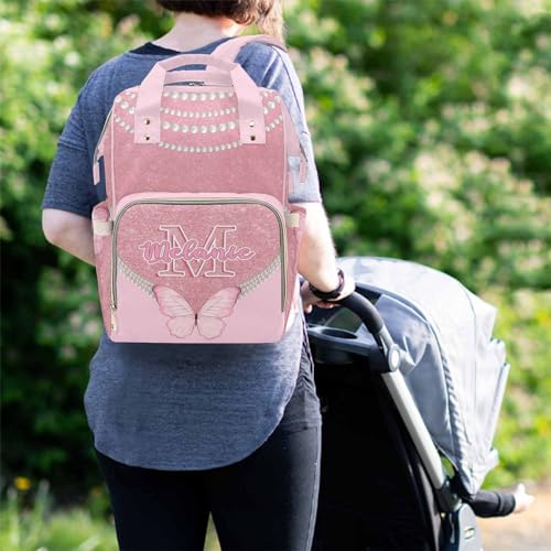 MyPupSocks Custom Butterfly Diaper Bag Backpack for Mom Daughter Granddaughter - Personalized Nappy Mommy Bag Backpack Diaper Bag in Pink with Name - color: Style 8