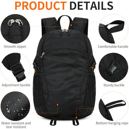 Small Hiking Backpack Travel Lightweight Hiking Packable Daypack Water-Resistant Foldable Ultralight Backpacks 15L for Travel Women Men Camping (Black) - color: Black, size: 15L