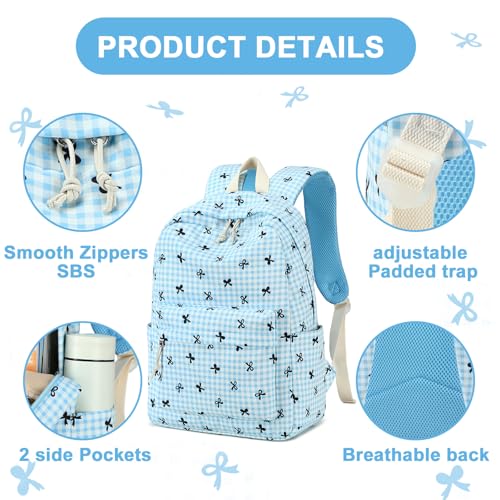 LEDAOU Kids Backpack for Girls Backpacks with Lunch Box, Lightweight Bookbag Set Elementary Middle School Back pack for 8-14 - color: Blue Bow