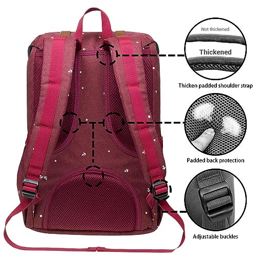 KAUKKO Laptop Outdoor Backpack Traveling Daypack Hiking Rucksack Large Capacity Bag Fits 15.6"(5-13-MAROON-NEW) - color: 5-13-maroon-new