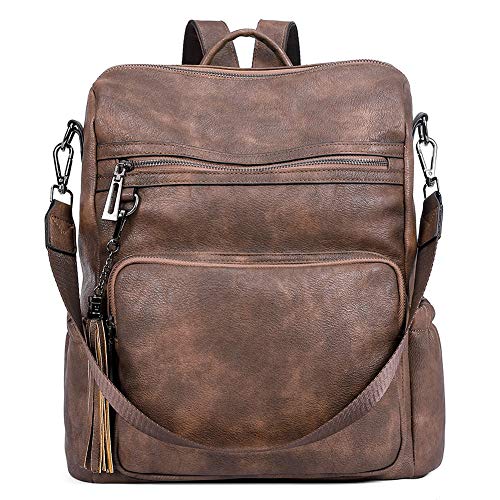 CLUCI Backpack Purse for Women Large Leather Travel Backpack Work Fashion Ladies Casual Daypack with Tassel Two-Tone Coffee - color: Two-tone Coffee