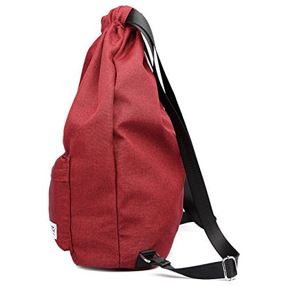 KAUKKO Drawstring Sports Backpack Gym Yoga Bag Shoulder Rucksack for Men and Women(1031-RED) - color: Red