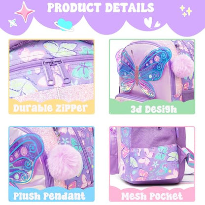 Meetbelify Kids School Backpacks for Girls Boys Backpack with Lunch Bag for Elmentary Students - color: 01 Butterfly