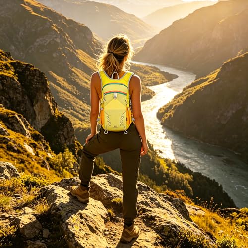 18L Lightweight Hiking Backpack, Breathable Daypack with Rain Cover, Reflective Ultralight Camping Bag for Men Women, Hydration Outlet for Outdoor Travel - color: Yellow