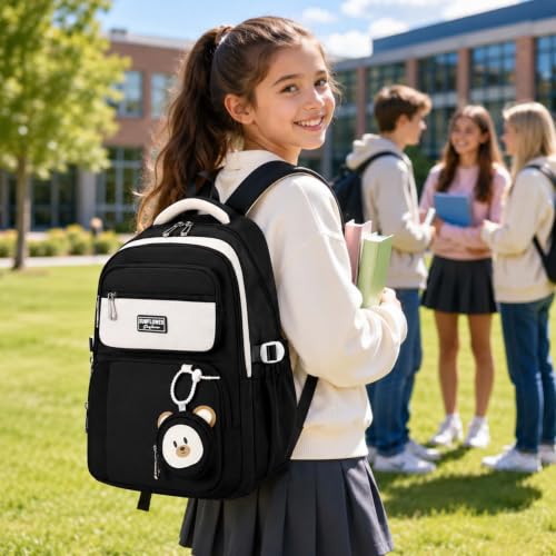 Leaper Preppy Backpack for Teens : 18.5 inch Bookbag Multi-pocket for School Daily -Water Resistant Anti Theft Middle Highschool Student - Aged 10-16 - Gifts for Girls and Kids（Black） - color: Black-9802