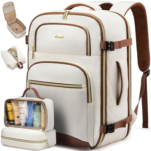LOVEVOOK Travel Essentials Carry on Backpack 40L Travels Backpack for Women,Waterproof TSA Personal Item Travels Bag Airline Flight Approved,Large Carry on Luggage Laptop Backpack with Packing Cubes - color: Beige White - Chestnut Brown, size: Large-40L-4