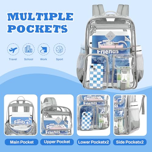 PIG PIG GIRL Clear Backpack for School,Heavy Duty PVC Transparent Bookbag for Girls Stadium Approved See Through Backpack - color: Gray