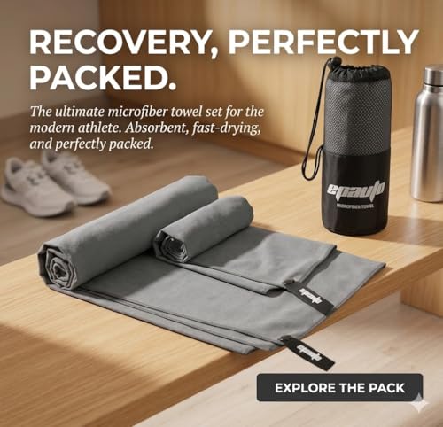 EPAuto 2-Pack Microfiber Quick Dry Towel Set - Lightweight, Super Absorbent & Compact Travel Towels (60"x30" & 24"x15") for Gym, Camping, Beach, Yoga & Backpacking, Gray - color: Grey