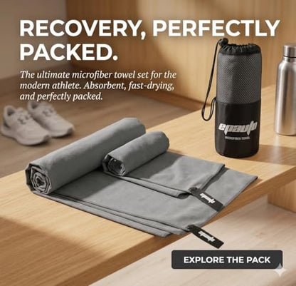 EPAuto 2-Pack Microfiber Quick Dry Towel Set - Lightweight, Super Absorbent & Compact Travel Towels (60"x30" & 24"x15") for Gym, Camping, Beach, Yoga & Backpacking, Gray - color: Grey