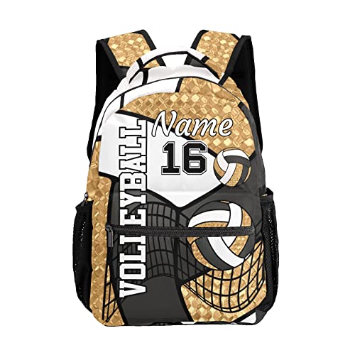Personalized Sport Volleyball Gold Print Waterproof Backpack with Name Text for Women Men Gift - color: Backpack 14
