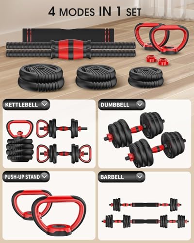 Adjustable Dumbbells, 20/30/45/70/90lbs Free Weight Set with Connector,5 in1 Dumbbells Set Used as Barbell,Kettlebells,Push up Stand,Fitness Exercises for Home Gym Suitable Men/Women - style: 20LB(10LB Pair)