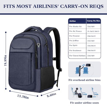 Extra Large Laptop Backpack, 17.3 Inch Travel Backpack, Big Sturdy TSA-Friendly Computer Bag, Gifts for Men & Women, Blue - color: Blue, size: 17.3 Inch(40L)
