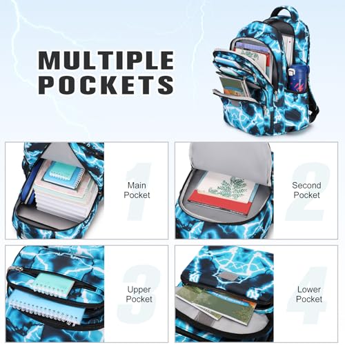 Bevalsa Backpack for Boys, Lightning School Bags with Lunch Bag & Pen Case for Kids, Bookbag for Boys Teens Elementary Middle High School - color: Green