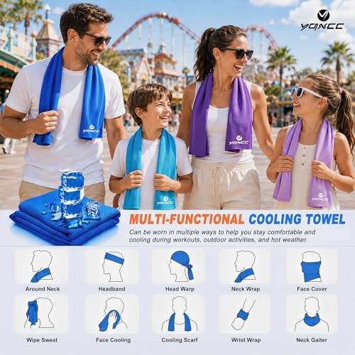 YQXCC 6 Pack Cooling Towels (47"x12"), Ice Cool Neck Towel, Soft Breathable Microfiber for Yoga, Golf, Gym, Running, Camping & Hot Weather - color: Light Blue*2/ Light Gray*2/ Dark Gray*2