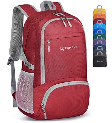 ZOMAKE Lightweight Packable Backpack 30L, Foldable Hiking Backpacks Water Resistant Compact Folding Daypack for Travel(Red) - color: Red