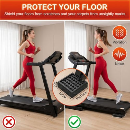 WRINGKIT 8 Pack Heavy Duty Exercise Equipment Mat, 4 x 4 x 0.8 Inch Non Slip Noise Reduction Mat for Treadmill, Treadmill Mat Pad for Rubber Hardwood Floors Carpet Protection Home Gym