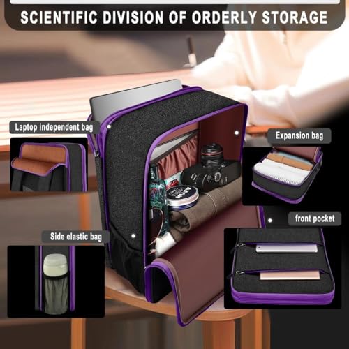 ZINMARK Slim Expandable Laptop Backpack with Small Case for 15-16 inch Notebooks,Water Resistant Computer Bag for College Business for Men Women，Black Purple - color: Black Purple