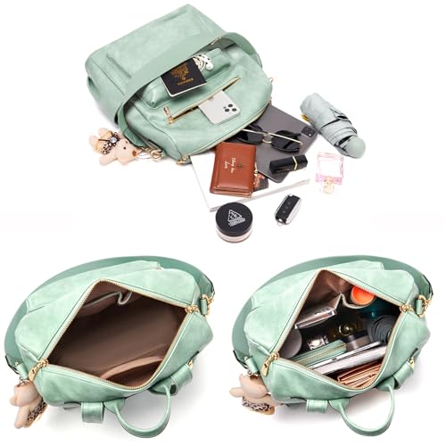 Soperwillton Women Backpack Purse Multipurpose Design Handbags Shoulder Bag PU Leather Travel bag Backpack Set 2pcs - color: Iceblue
