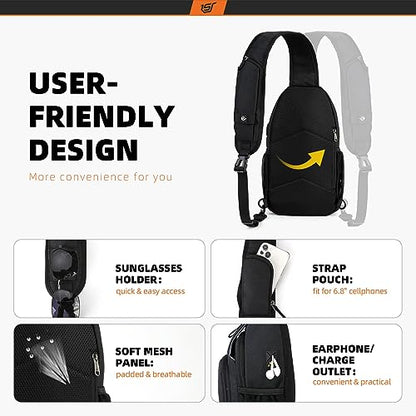 SKYSPER Sling Bag RFID Crossbody Sling Backpack Cross Body Shoulder Bag Travel Hiking Daypack for Women Men(Black) - color: Black