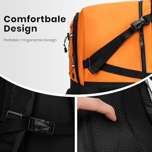 Soccer Backpack with Ball Holder,Youth soccer Bag for Basketball,Volleyball-Includes Separate Shoe Compartment&and Insulation (Orange) - color: Orange