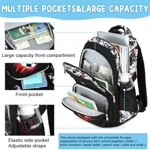 Bluboon Kids Backpack Boys Camo Bookbag Teens Elementary School Bag Daypack Travel Back Pack Middle school (Black White and Red Graffiti) - color: Black White and Red Graffiti