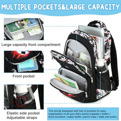Bluboon Kids Backpack Boys Camo Bookbag Teens Elementary School Bag Daypack Travel Back Pack Middle school (Black White and Red Graffiti) - color: Black White and Red Graffiti