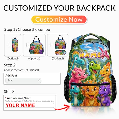 Dinosaur Backpack for Kids Toddlers Personalized Bookbag for Boys Girls School Travel Picnic, Cute Fun Schoolbag for Kindergarten Preschool Elementary - color: Purple