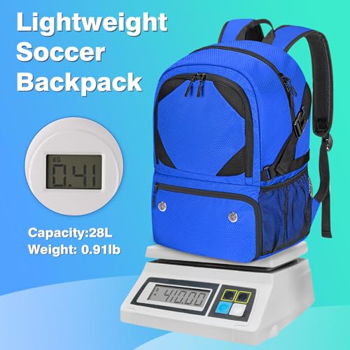 Soccer Backpack with Seperate Compartment, Water Resistant Sport Bags fit for Basketball, Volleyball, Football - color: Blue