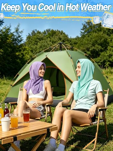Acostop 3 Pcs Long Lasting Cooling Hoodie Towels for Neck and Face- Absorbent & Quick Drying Cooling Towel Wraps for Women, Sun Protection in Summer Extreme Heat Hot Weather (Blue, Purple, Green) - color: Blue, Purple, Green