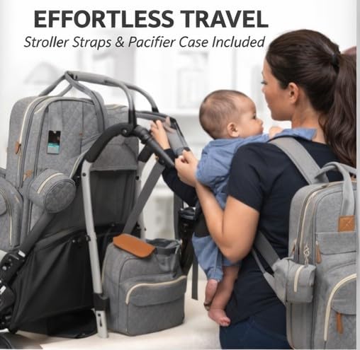 Baby Diaper Bag Backpack – Waterproof Multi-Function Travel Bag with Changing Pad, Stroller Straps & Pacifier Case, Large Capacity Unisex Baby Bag for Mom & Dad (Grey)